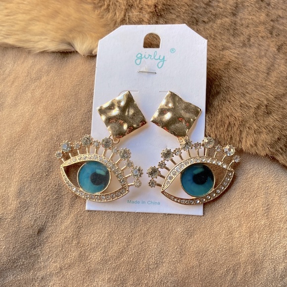 Large Rhinestone Eye Earrings - Picture 2 of 6